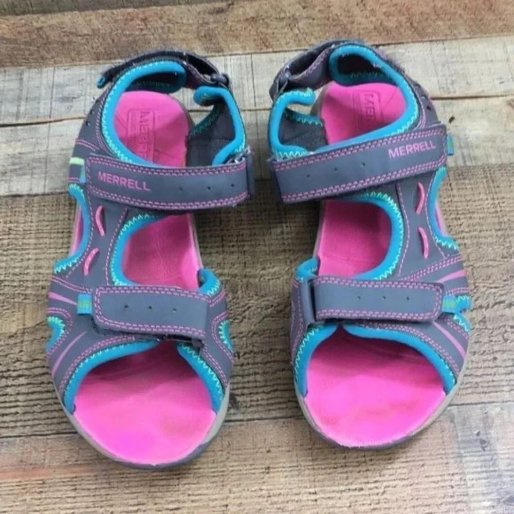 Merrell Gray Turquoise Leather Panther Sandals Unisex Boys Girls 6M‎
